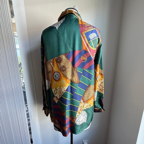 Laurèl Silk Blouse Multicolor Preppy Print Tunic Length EU 34 US 4 - Picture 3 of 8